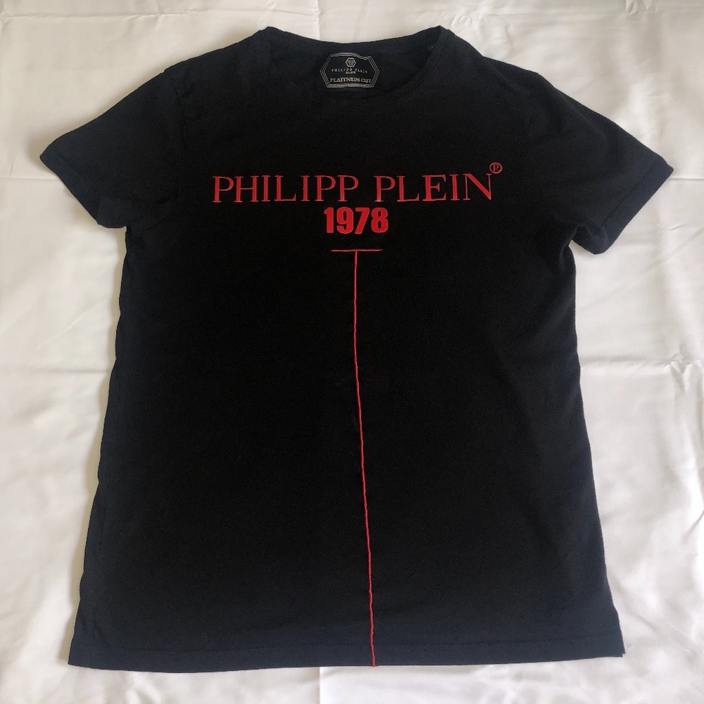 Philipp Plein Black Large Short Sleeve T-Shirt w/ Red Print 1978